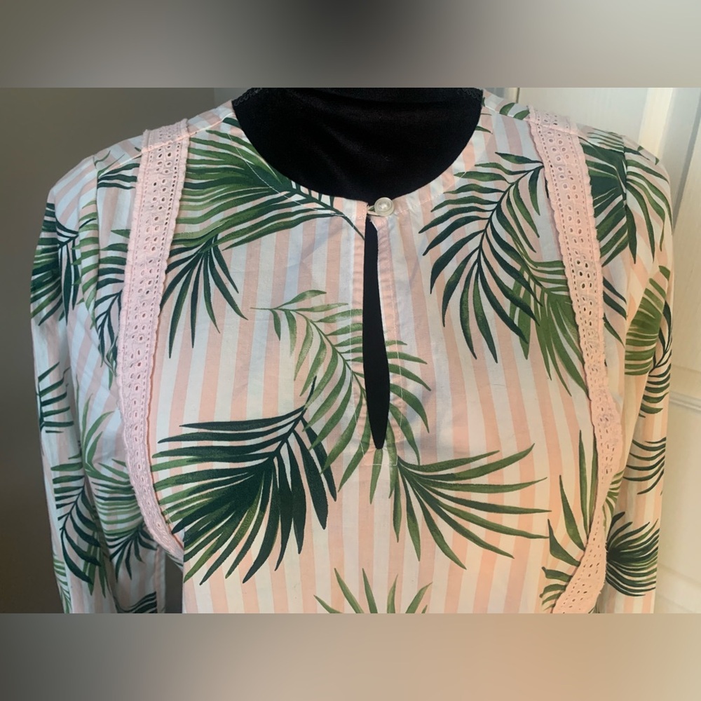 Womens Pink Palm-Print Long Sleeve Dress